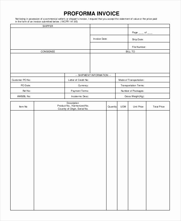 Proforma Invoice Template Excel New Pro forma Template 9 Free Word Excel Pdf Documents
