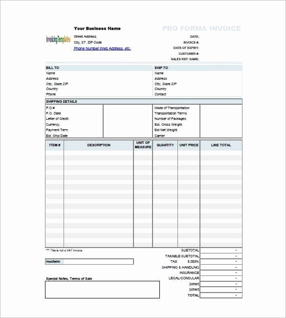 Proforma Invoice Template Excel Unique 10 Proforma Invoice Templates Word Excel Pdf formats