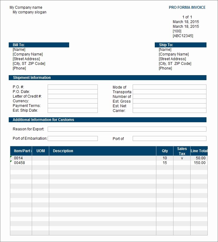 Proforma Invoice Template Excel Unique Free Invoice Template Invoice Templates