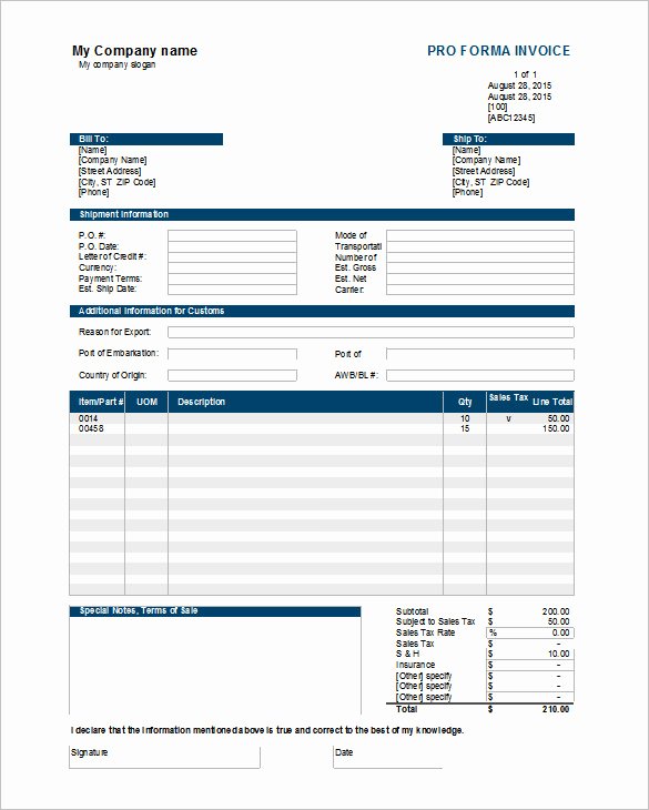 Proforma Invoice Template Excel Unique Invoice Template 53 Free Word Excel Pdf Psd format