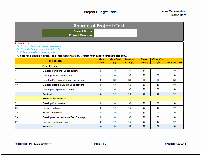 Project Budget Template Excel Best Of Project Bud Template