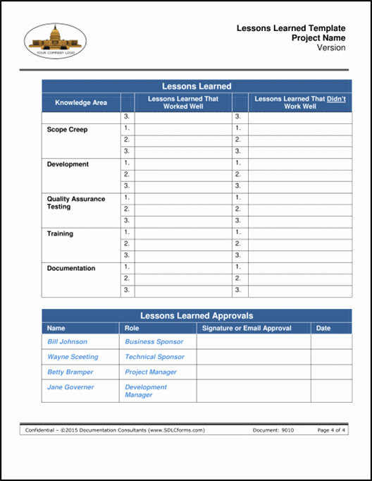 Project Management Lessons Learned Template Luxury Sdlcforms Lessons Learned Template