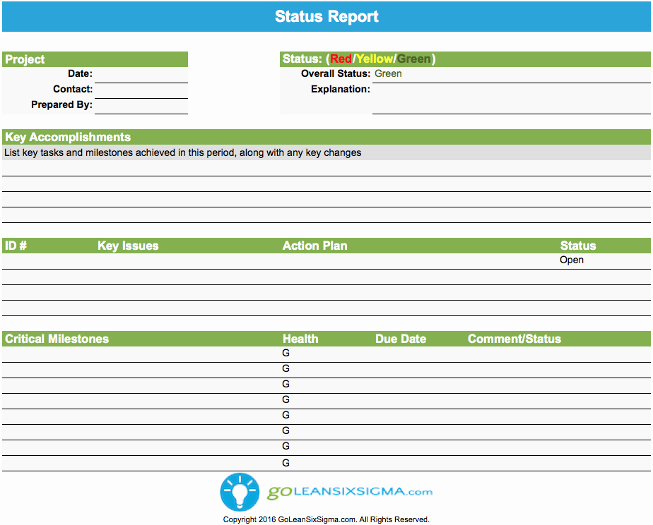 Project Management Report Template Luxury Status Report Goleansixsigma