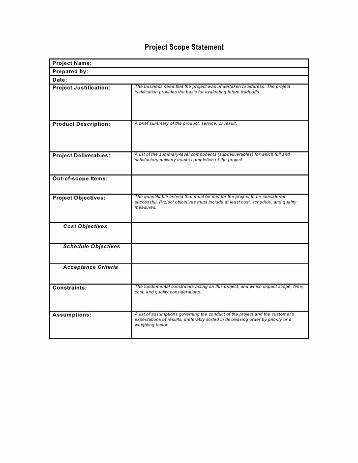 Project Management Scope Template Beautiful Project Scope Statement Example