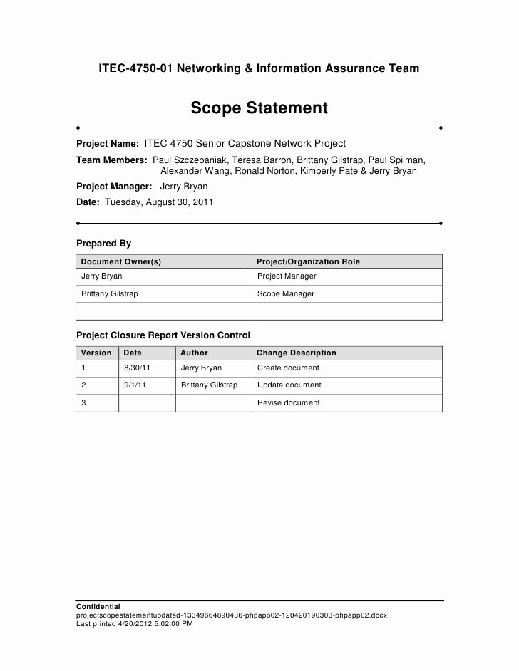 Project Scope Statement Template Inspirational Project Scope Statement