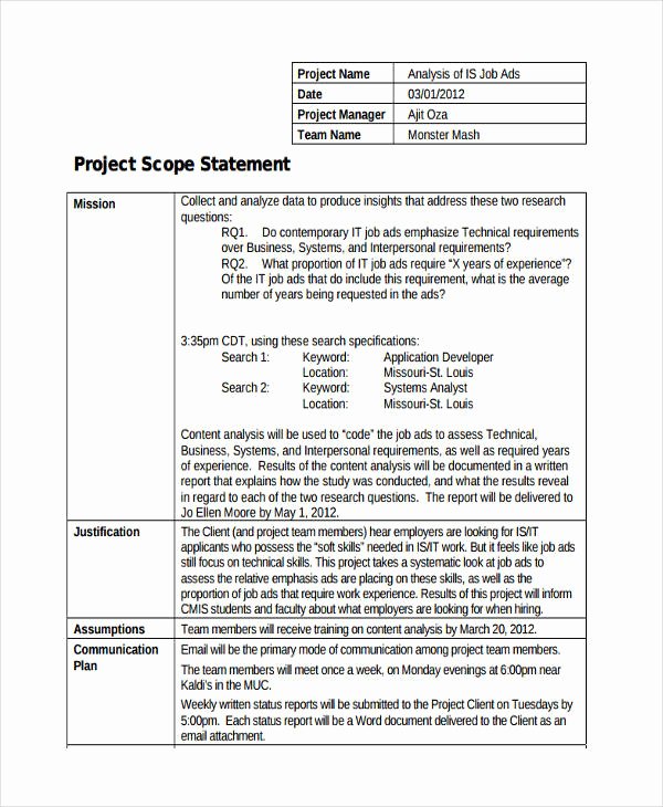Project Scope Statement Template Unique 7 Scope Statement Examples &amp; Samples Pdf