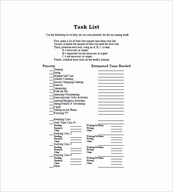 Project Task List Template Best Of Project Task List Template – 10 Free Sample Example