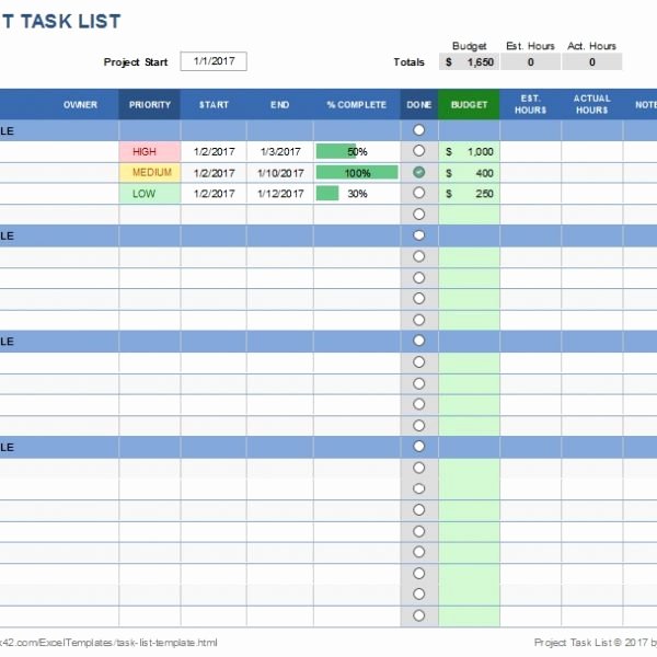Project Task List Template Excel Unique Free Task List Templates for Excel with Regard to Project