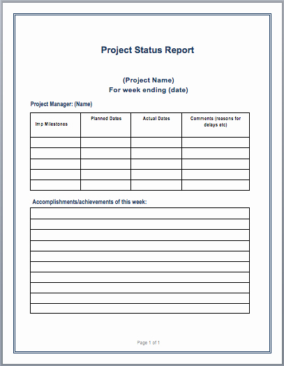 Project Template Microsoft Word Inspirational Project Status Report Template – Microsoft Word Templates