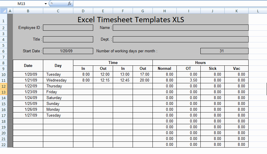 Project Timesheet Template Excel Lovely Free Excel Timesheet Templates Xls Free Excel