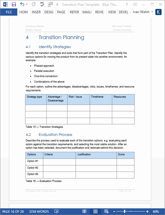 Project Transition Plan Template Fresh Transition Plan – Ms Word Template – Instant Download