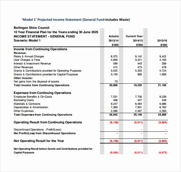 Projected Income Statement Template Fresh 12 Projected In E Statement Templates