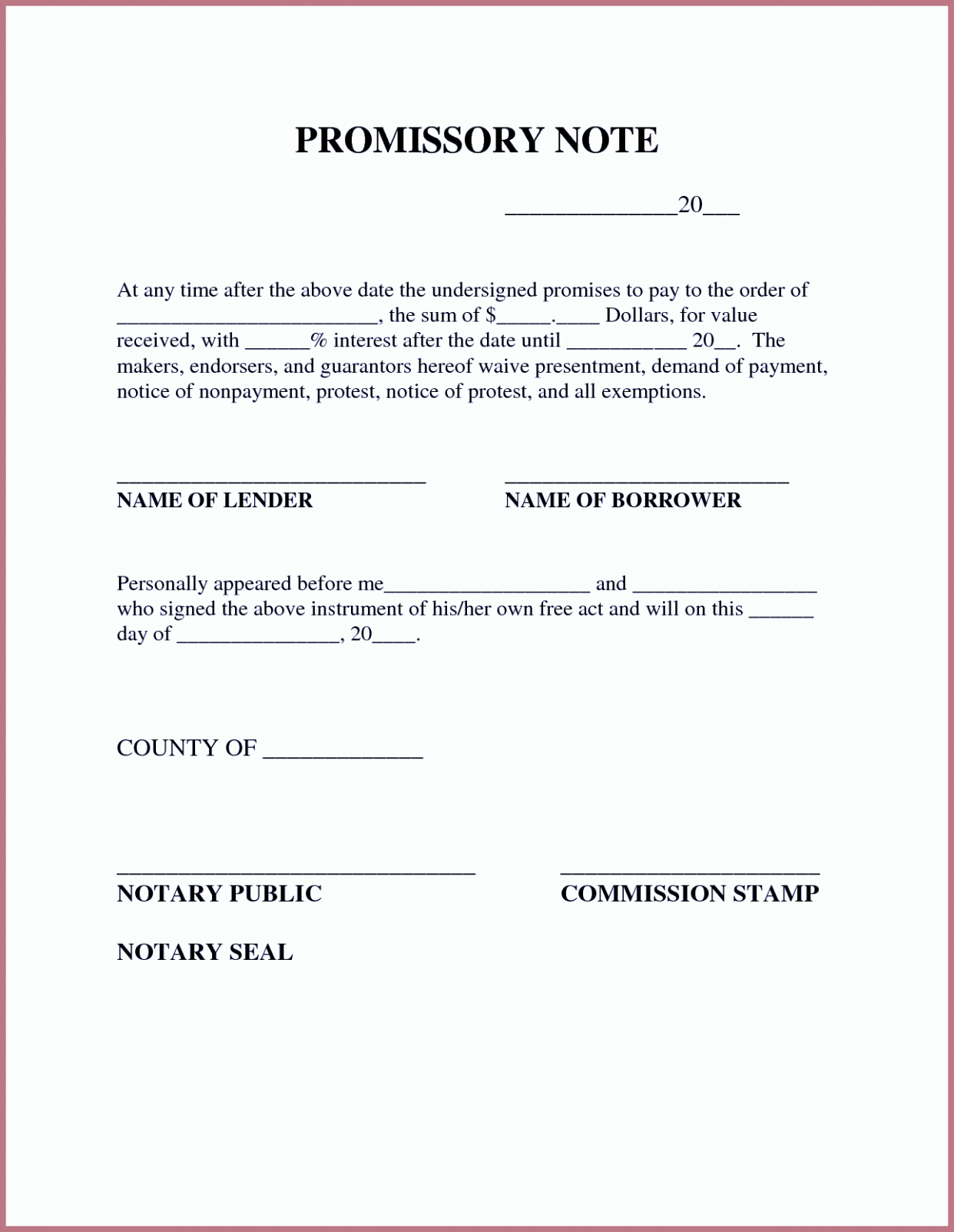 Promissory Note Template Free Inspirational Free Promissory Note Template Word Pdf
