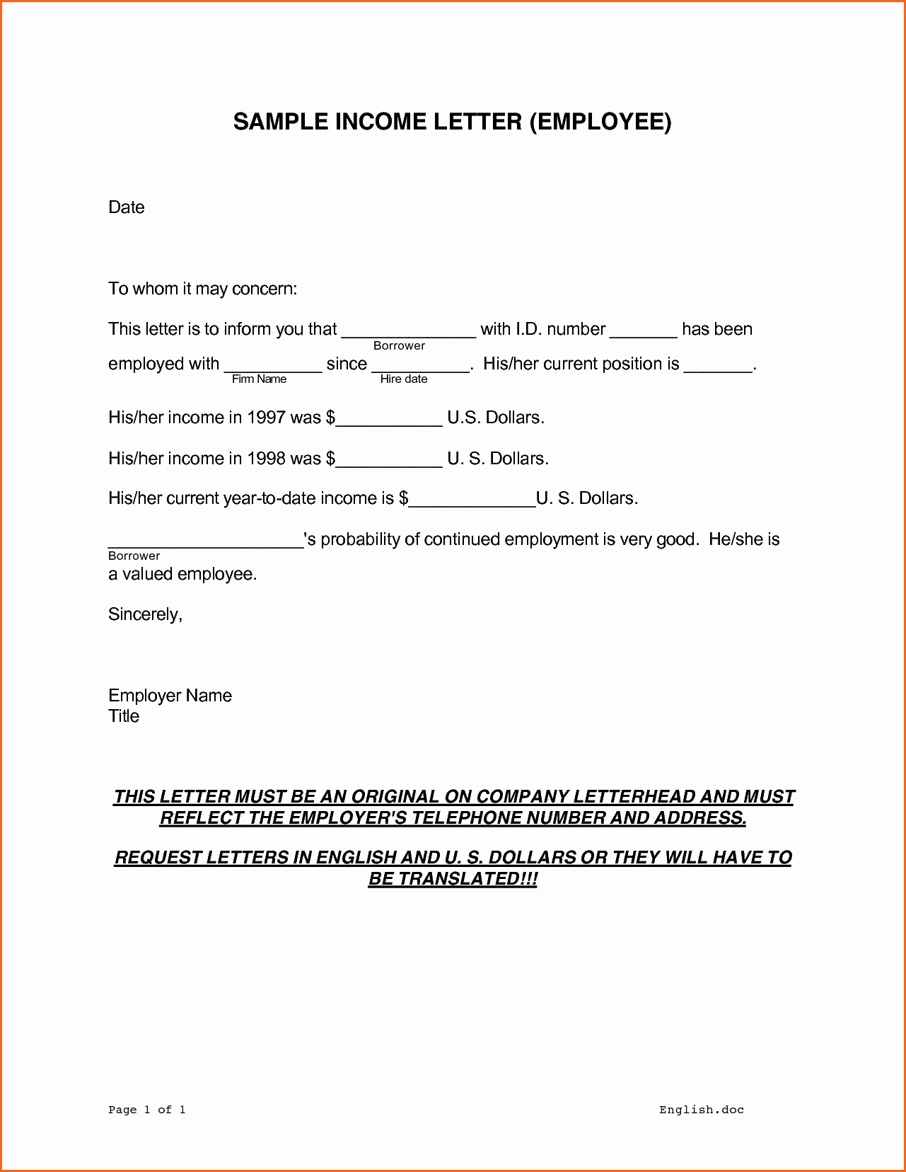 Proof Of Income Template New 6 Proof Of In E Letter Self Employed Bud Template