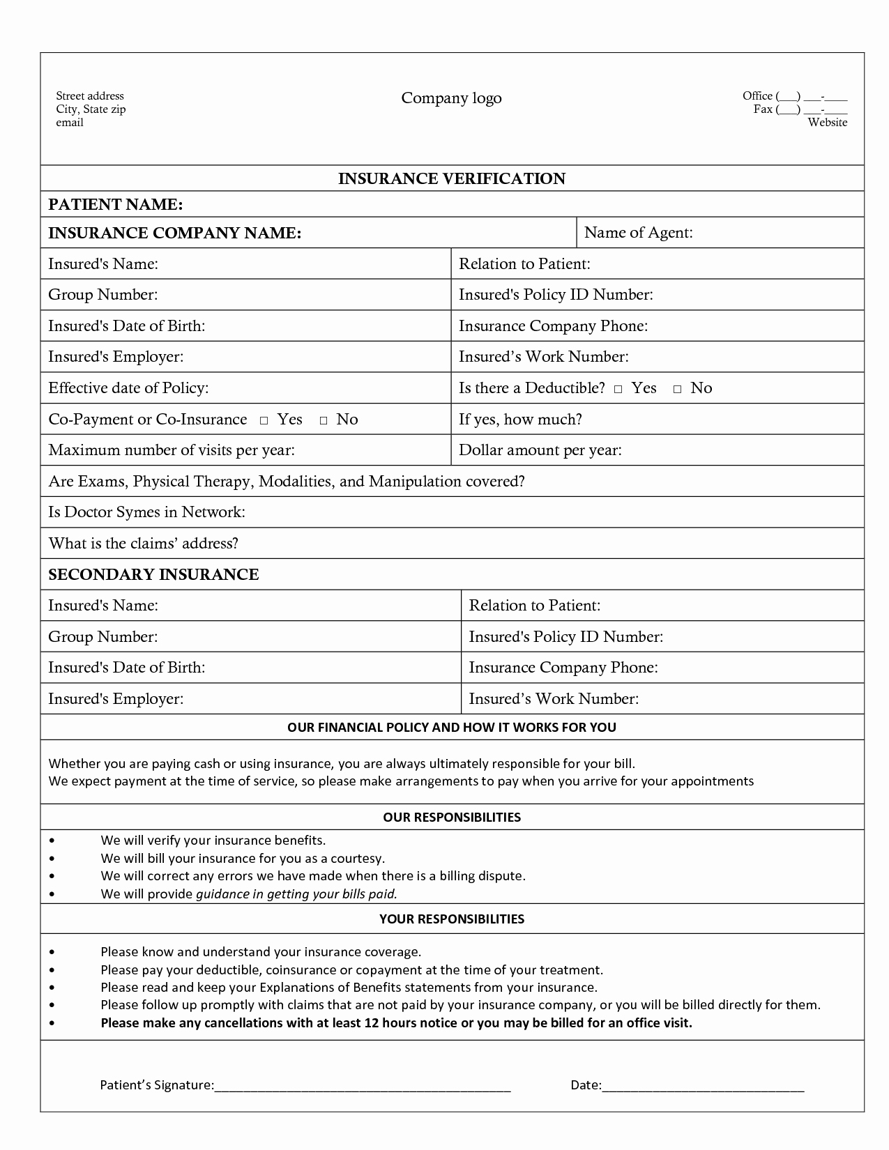 Proof Of Insurance Template Lovely Medical Insurance Verification form Template – Templates