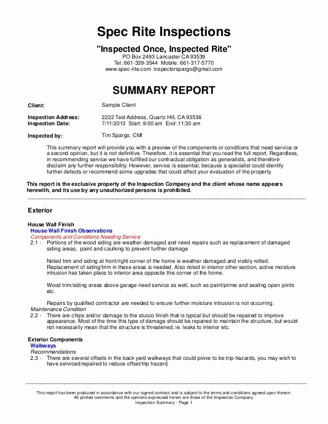 Property Inspection Reports Template Elegant Sample Home Inspection Report