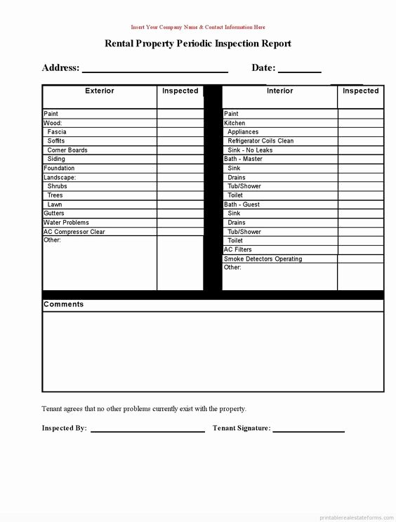 Property Inspection Reports Template Luxury Free Printable Rental Property Periodic Inspection Report