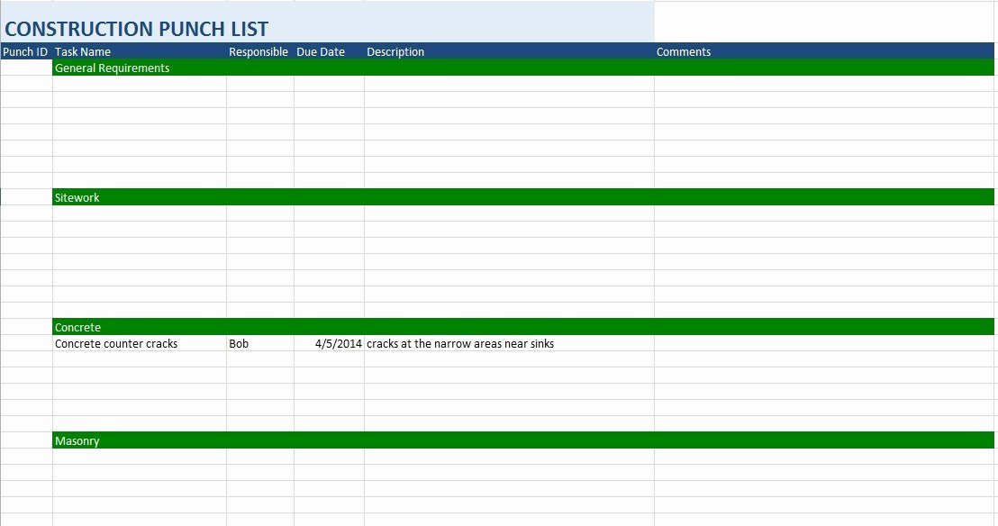 Punch List Template Excel Beautiful 7 Free Sample Construction Punch List Templates