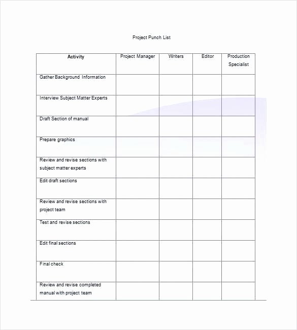Punch List Template Excel Unique Punch List Sample Pdf Project Management Checklist