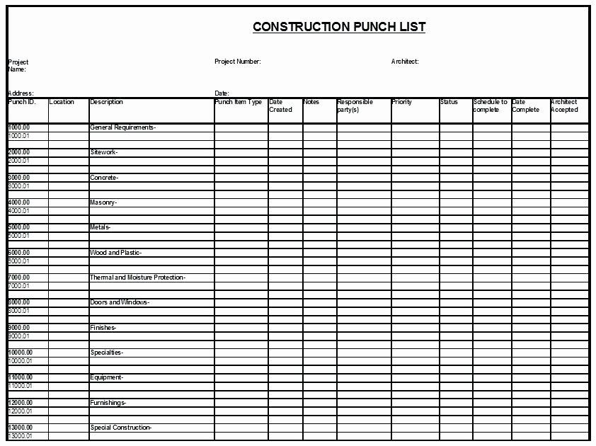 Punch List Template Pdf New Download This Construction Punch List Template Free
