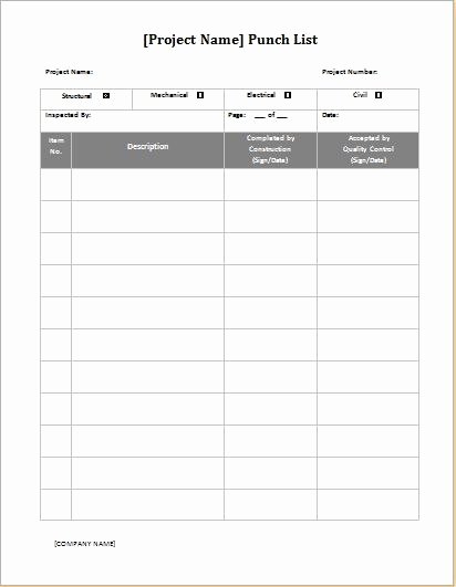 Punch List Template Pdf New Punch List Template
