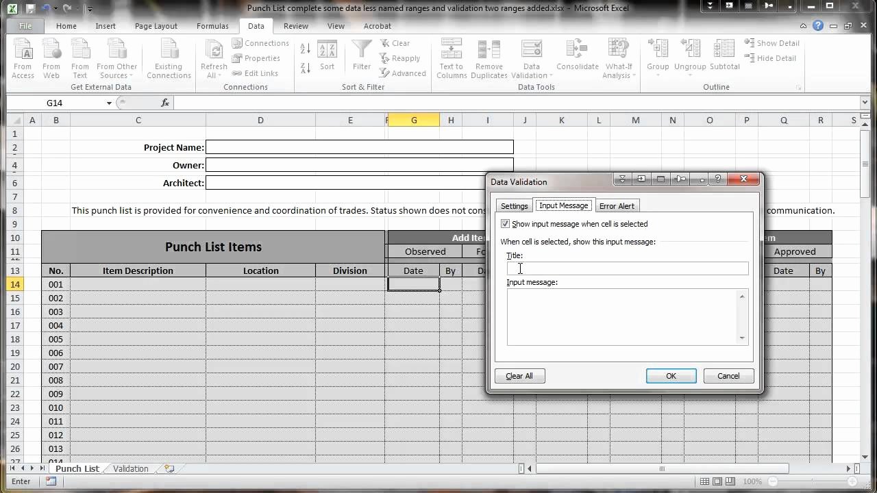 Punch Out List Template Awesome Excel 2010 Construction Punch List Part Iv Data