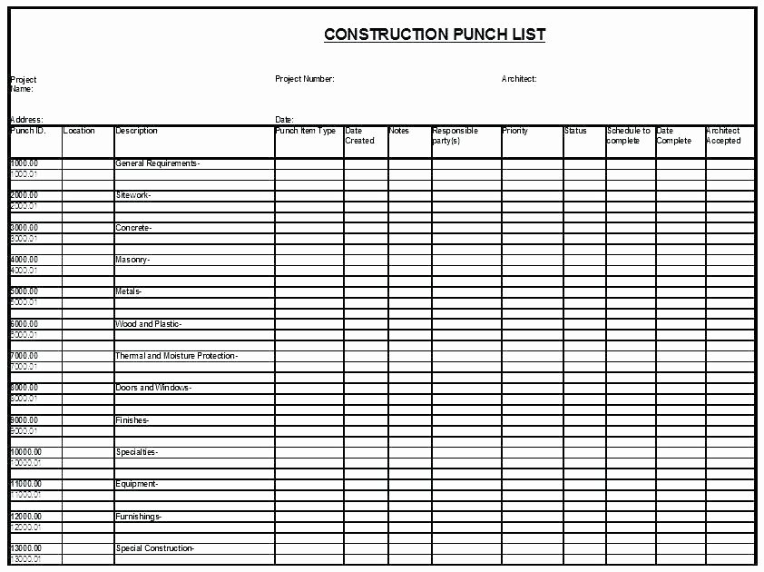 Punch Out List Template Best Of Construction Project Punch List Template 8 Punch List