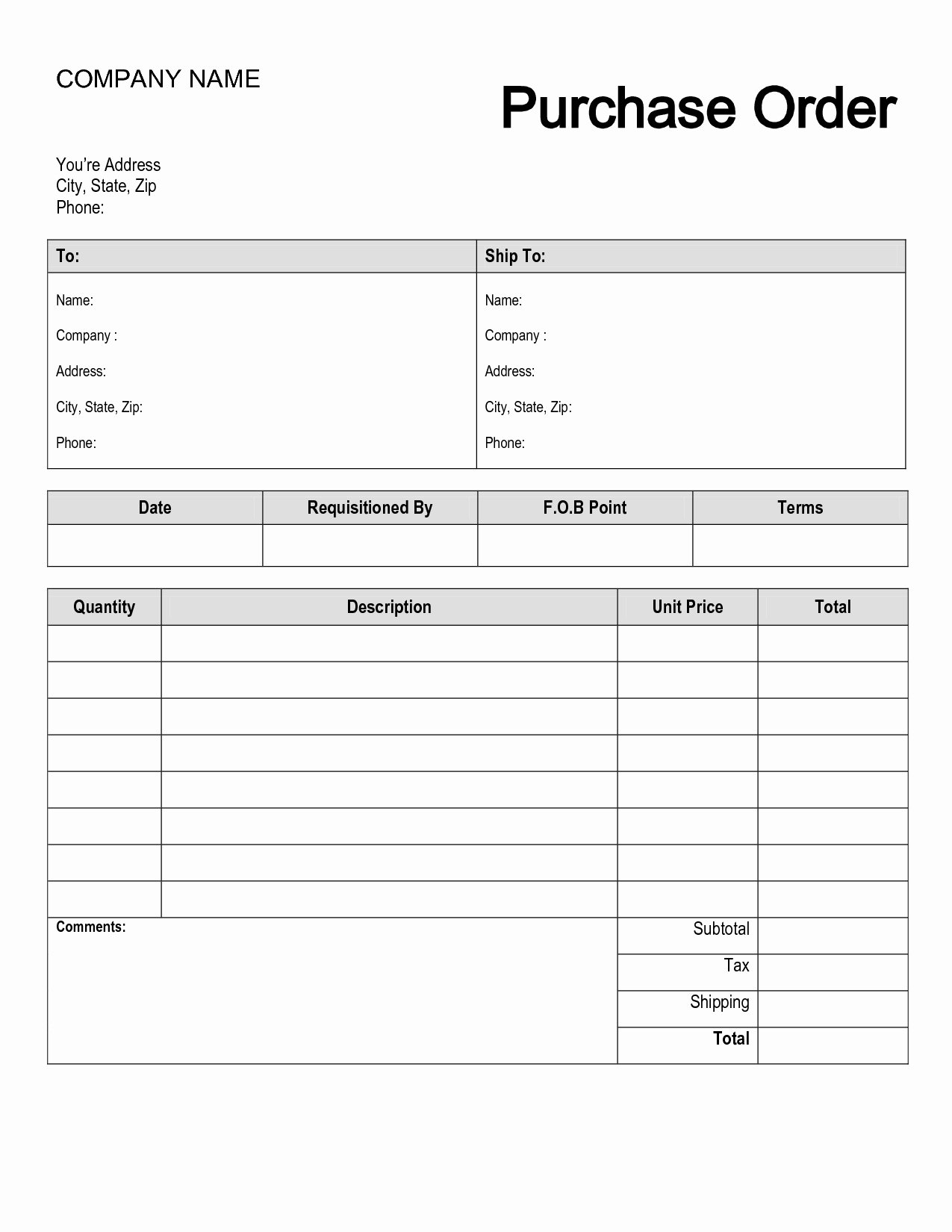 Purchase order Template Doc Awesome Purchase order Template