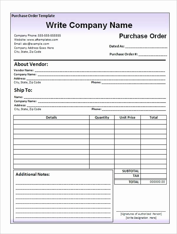 Purchase order Template Doc Inspirational Printable Purchase order Template Sample Doc Example