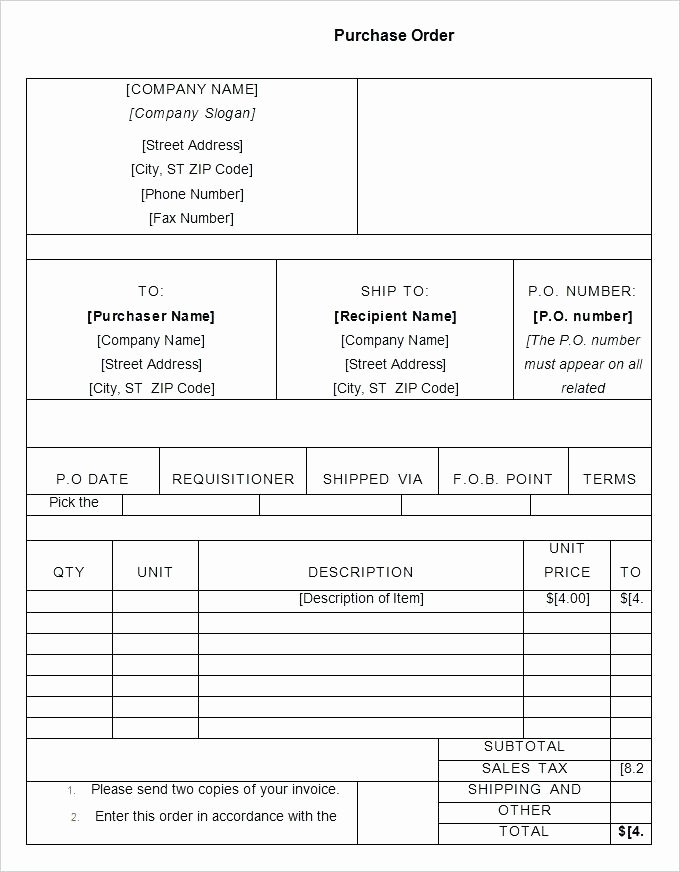 Purchase order Template Doc Unique Purchase order Template Purchase order Receipt Template