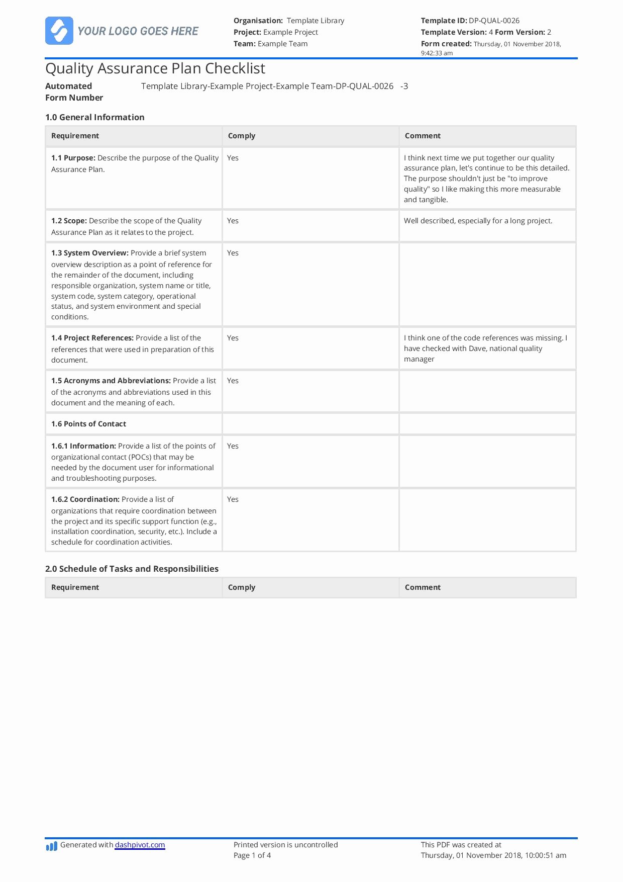 Quality assurance Plan Template Elegant Quality assurance Plan Checklist Free and Editable Template