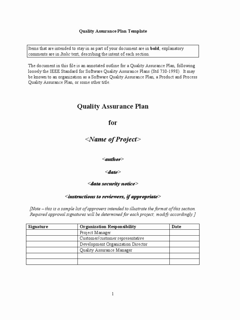 Quality assurance Template Documents Best Of Quality assurance Plan Template Quality assurance