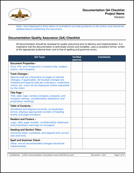Quality assurance Template Documents Best Of Sdlcforms Documentation Qa Checklist Template