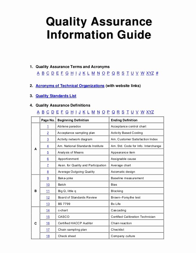 Quality assurance Template Documents Lovely Quality assurance Information Guide