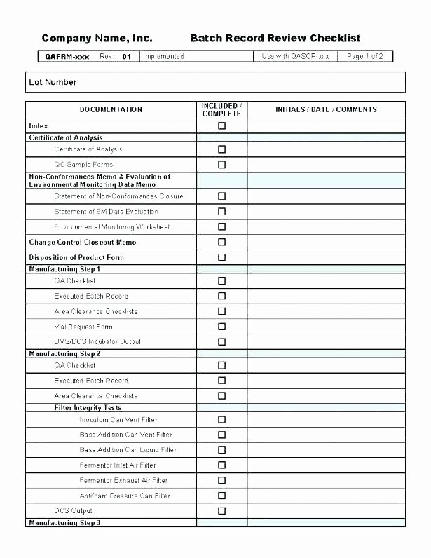 Quality Control Checklist Template Fresh Quality Control Plan Template Excel Qa Checklist