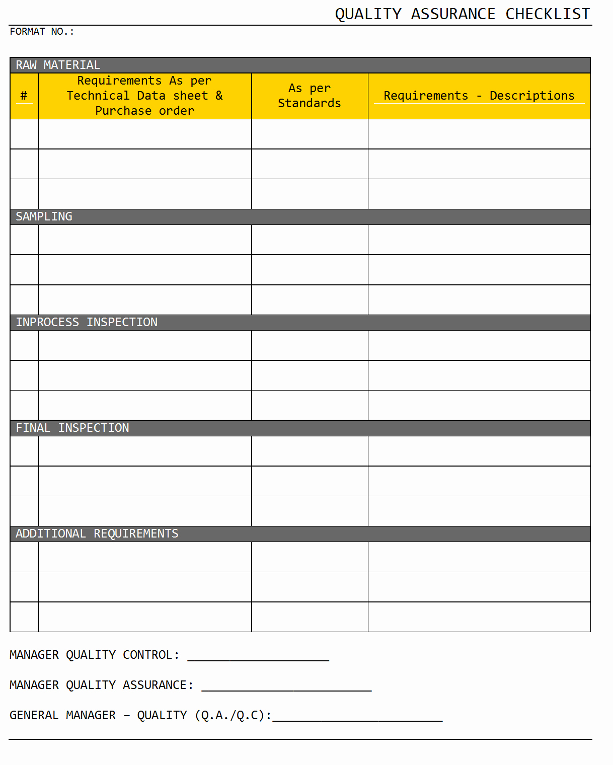 Quality Control Checklist Template Lovely Quality assurance Checklist