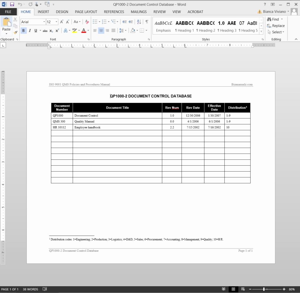 Quality Control Document Template Beautiful Document Control Log iso Template