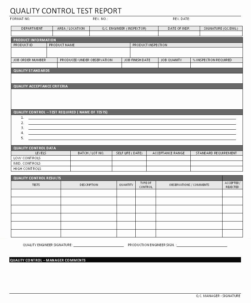 Quality Control Document Template New Quality Control Test Report