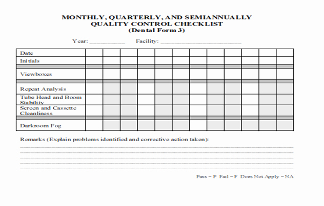 Quality Control form Template Luxury Dental Radiography Qa and Qc