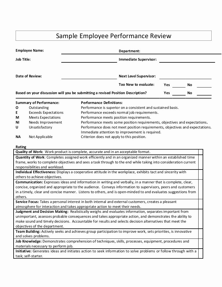 Quarterly Performance Review Template Luxury Sample Employee Performance Review