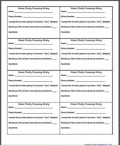 Raffle Entry form Template Lovely Home Party Drawing Entry Free Printable for Home