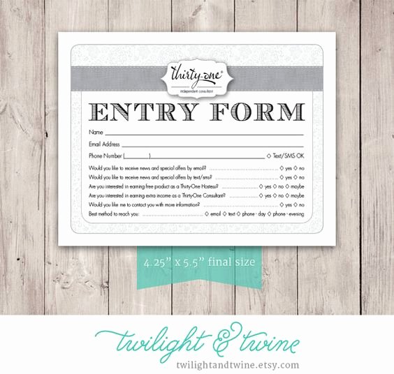Raffle Entry form Template Luxury Thirty One Drawing Entry form Pdf Printable Template