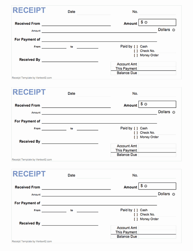 Receipt Template Free Printable Inspirational Free Printable Cash Receipt form Pdf From Vertex42