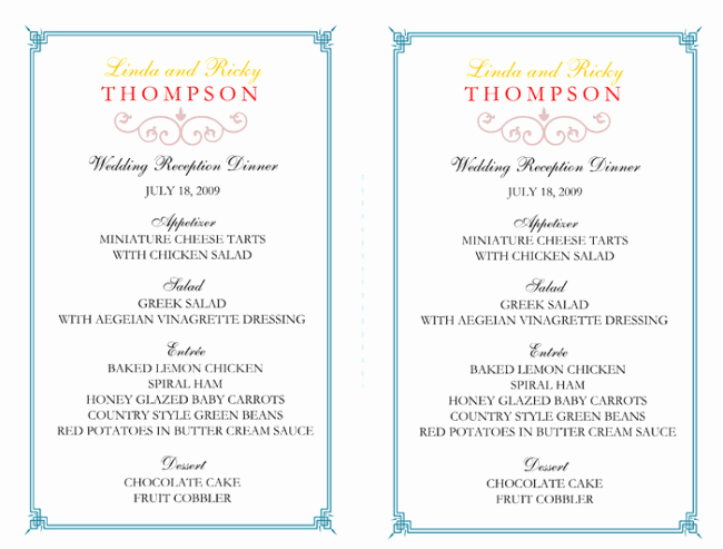 Reception Cards Template Free New Wedding Menu Template 5 Free Printable Menu Cards