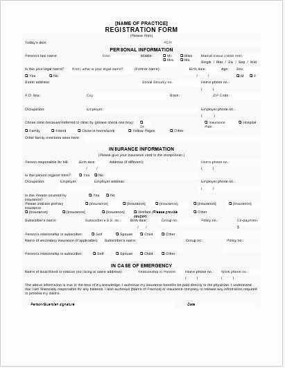 Registration form Template Word New Generic Registration form Template for Ms Word