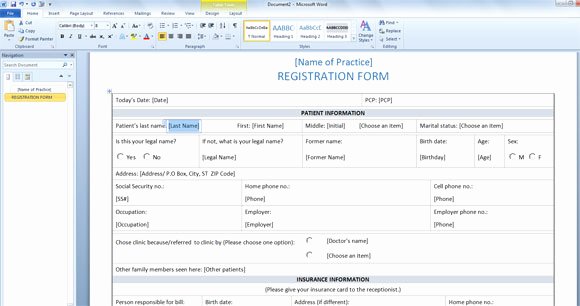 Registration forms Template Word Awesome Patient Registration form Template for Word 2013