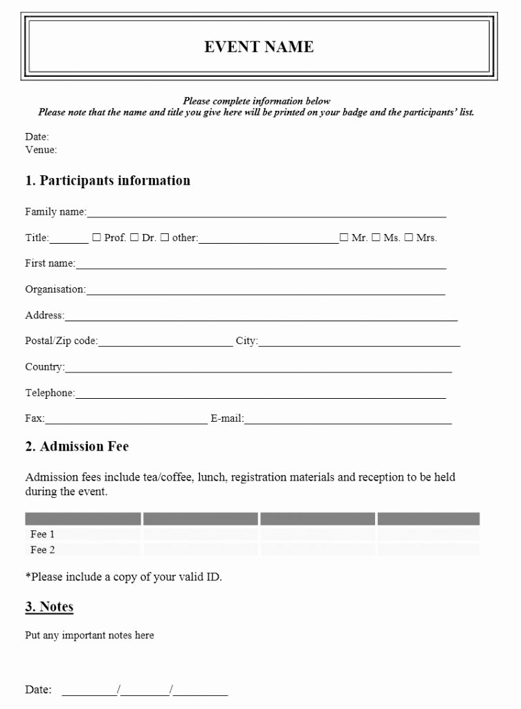 Registration forms Template Word Inspirational event Registration form Template
