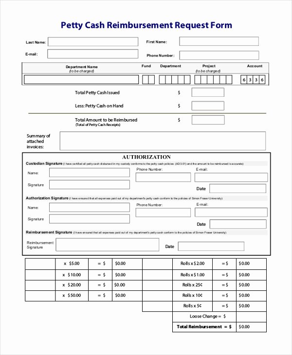 Reimbursement Request form Template Elegant Sample Petty Cash Reimbursement form 7 Free Documents