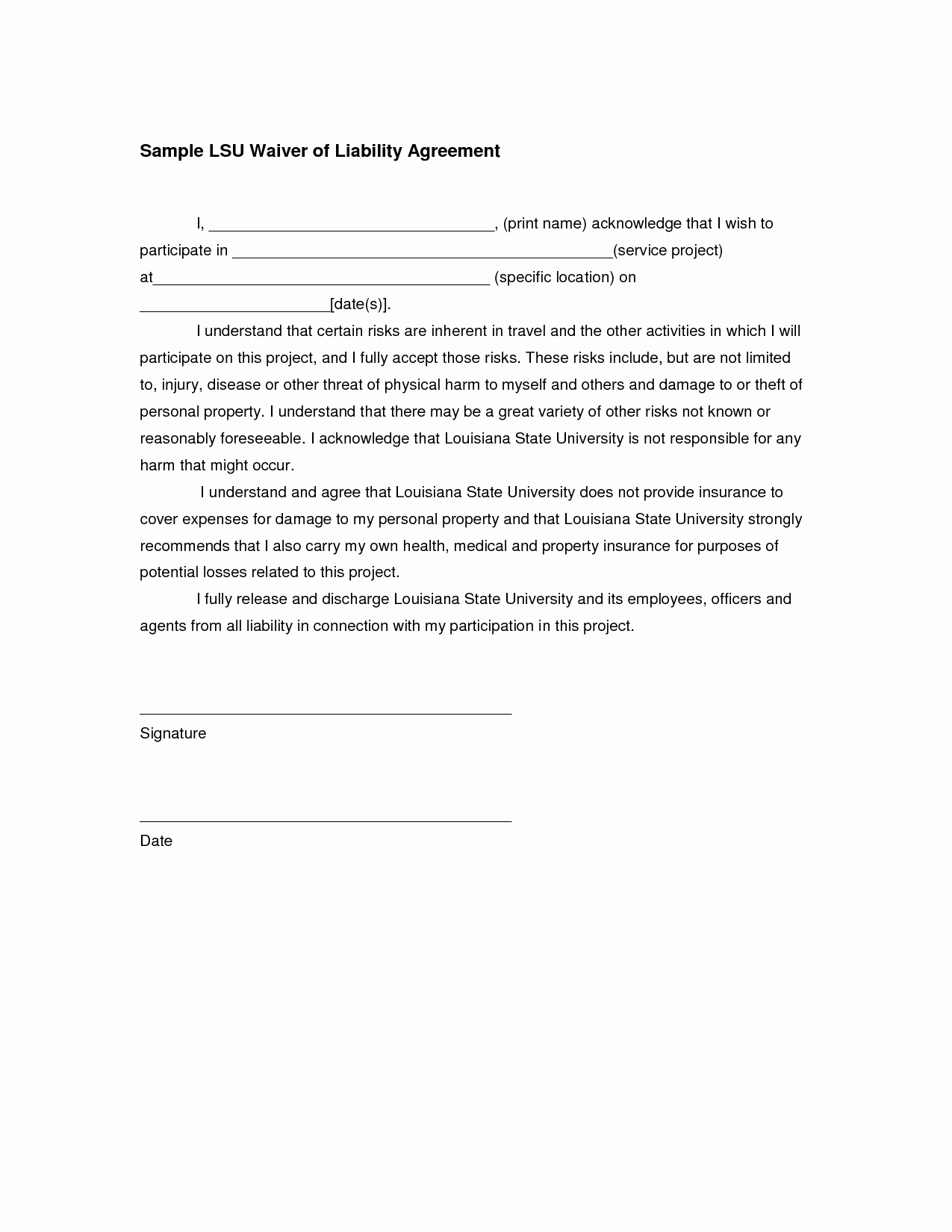 Release Of Liability Template Free Elegant Liability Release form Template In Images Waiver Of