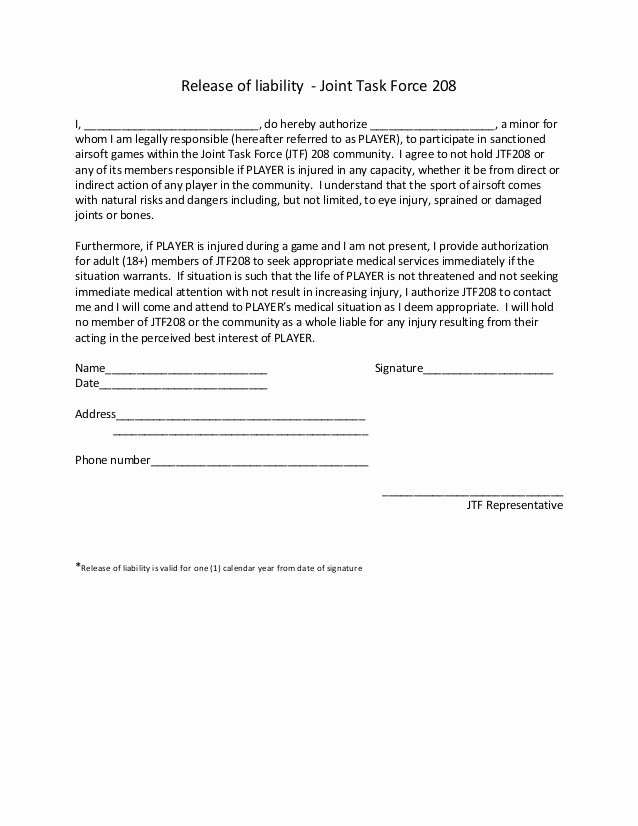 Release Of Liability Template Free Inspirational Free Printable Liability Waiver Example form Generic